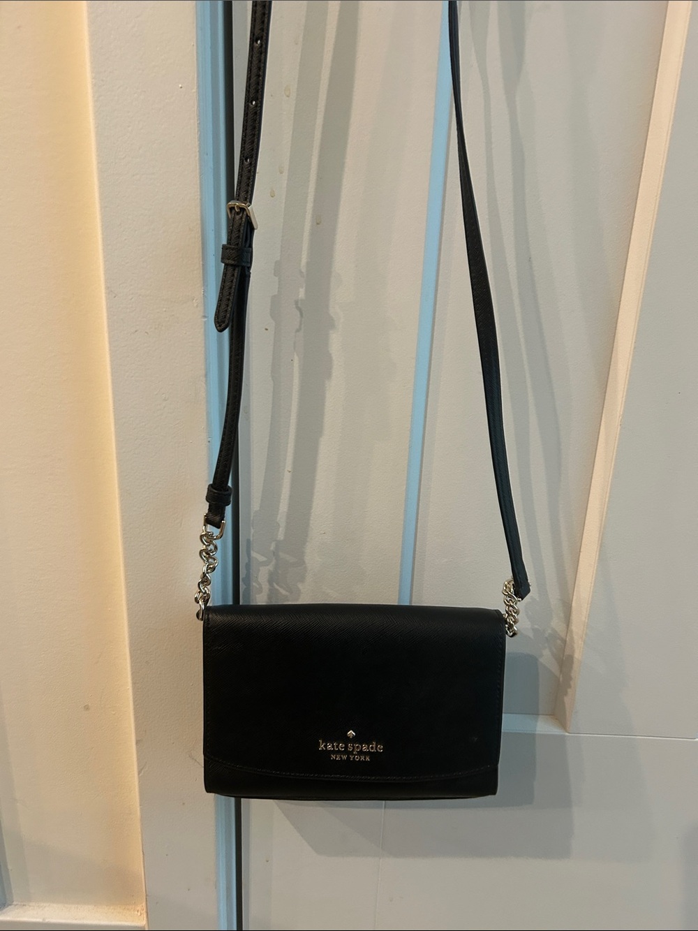 kate spade Black Leather Crossbody with Chain Strap